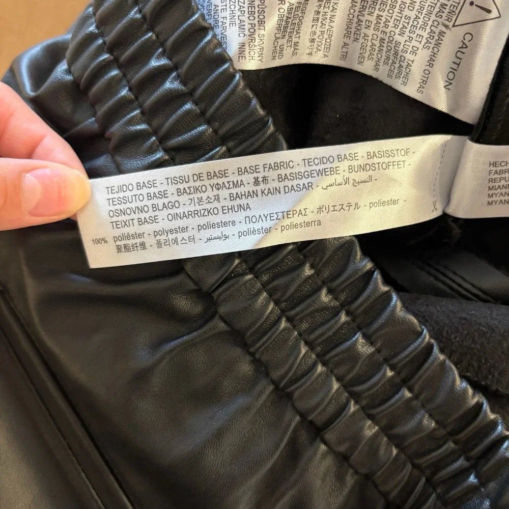 Zara NWT Women Faux Leather Jogger Pants Black Elastic Waist Drawstring Small - Picture 9 of 10